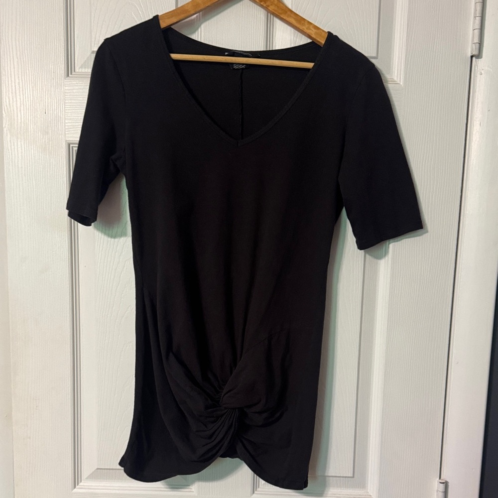 Moda International Black Fitted Tie Front Blouse